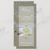 Plumeria Frangipani op zand bruiloft Menu (Voorkant / Achterkant)