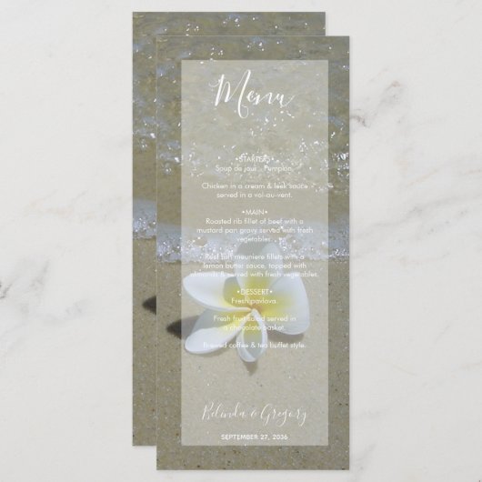 Plumeria Frangipani Op Zand Trouw  Menu (Voorkant / Achterkant)