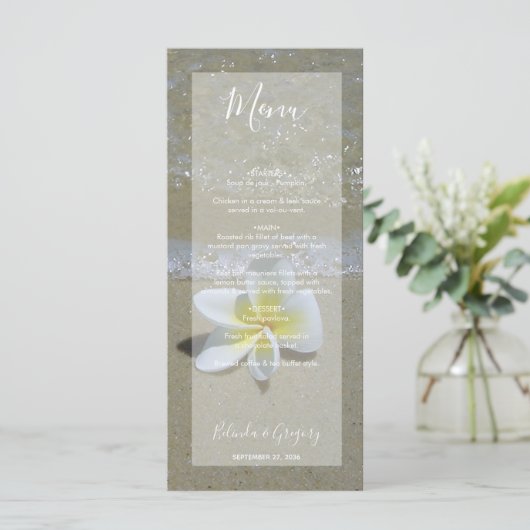 Plumeria Frangipani Op Zand Trouw  Menu (Staand voorkant)