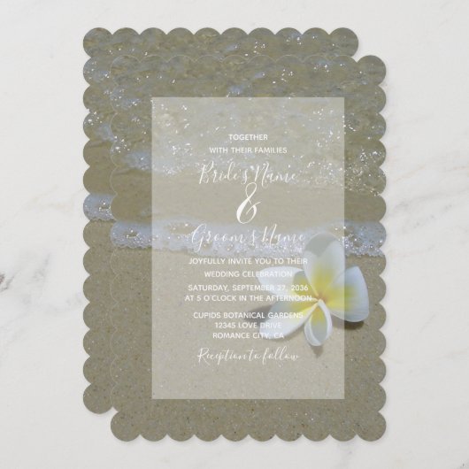 Plumeria Frangipani over zand-bruiloft Kaart (Voorkant / Achterkant)