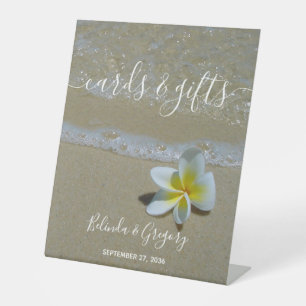 Plumeria Frangipani over zand-bruiloft Reclamebord Met Voetstuk