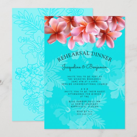 Plumeria Hawaiian Rehearsal Dinner Invitation Kaart (Voorkant / Achterkant)