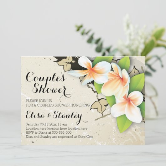 plumeria, ivy beige bruiloft koppels douche kaart (Staand voorkant)