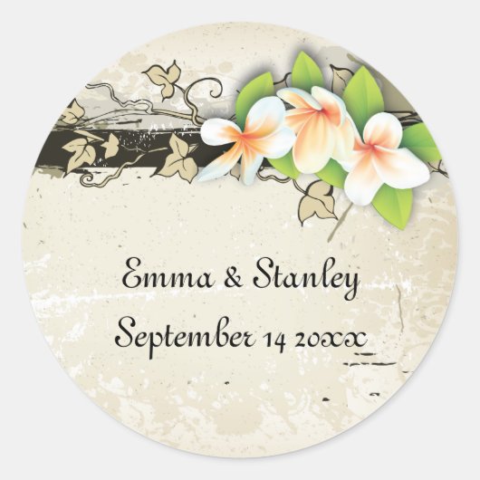 plumeria ivy beige bruiloft Save the Date Ronde Sticker (Voorkant)