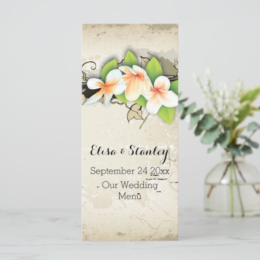  plumeria & ivy beige trouwmenkkaart menu (Staand voorkant)