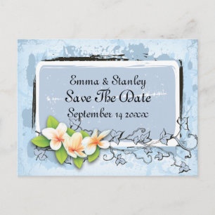 plumeria ivy blauw wit Save the Date Aankondigingskaart