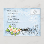 plumeria ivy blauw wit Save the Date Aankondigingskaart (Achterkant)
