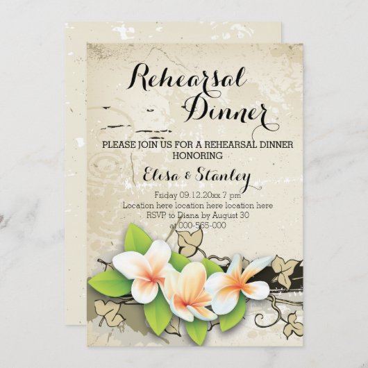 Plumeria & Ivy bruiloft repetitie diner Kaart (Voorkant / Achterkant)