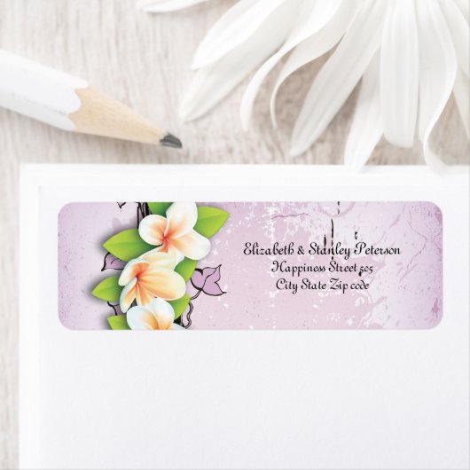  plumeria ivy paarse witte bruiloft label (Insitu)