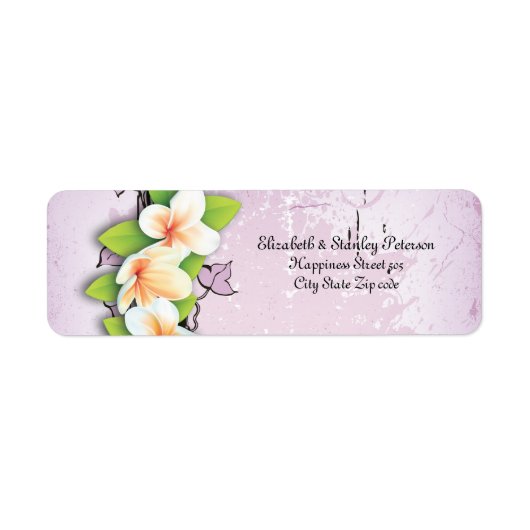  plumeria ivy paarse witte bruiloft label (Voorkant)