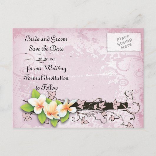  plumeria ivy roze wit Save the Date Aankondigingskaart (Achterkant)