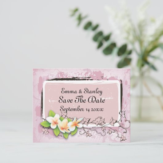  plumeria ivy roze wit Save the Date Aankondigingskaart (Staand voorkant)