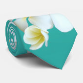 Plumeria Lagoon Blue-Green Hawaiian Flowers Stropd Stropdas (Opgerold)