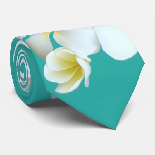 Plumeria Lagoon Blue-Green Hawaiian Flowers Stropd Stropdas (Opgerold)