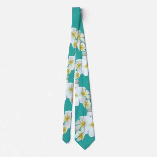 Plumeria Lagoon Blue-Green Hawaiian Flowers Stropd Stropdas (Achterkant)