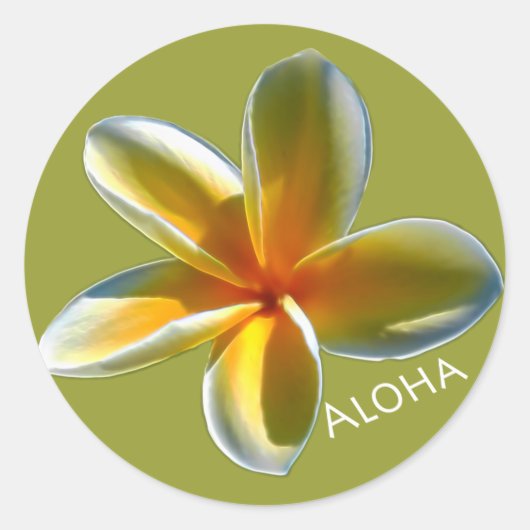 Plumeria met Aloha Ronde Sticker (Voorkant)