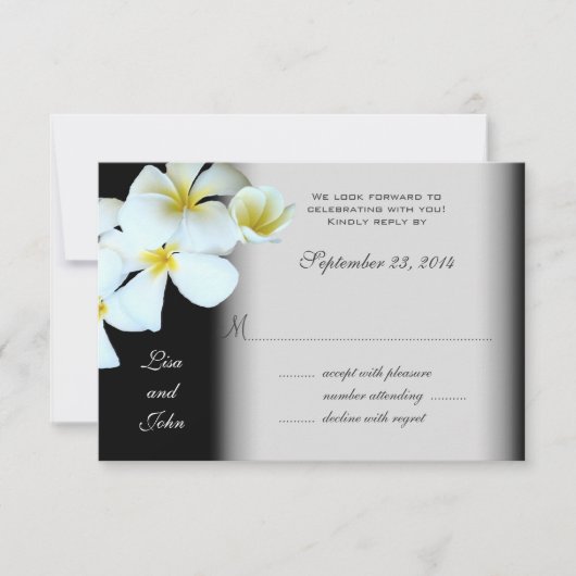 Plumeria op Black Wedding Invitation Reply Cards RSVP Kaartje (Voorkant)