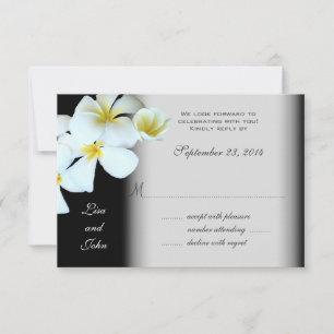 Plumeria op Zwarte Trouwkaart Antwoordkaarten RSVP Kaartje