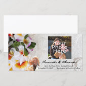 Plumeria Orchid Lei in Zand Fotokaart Save The Date (Voorkant / Achterkant)