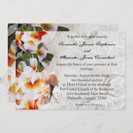 Plumeria Orchidee Lei in het Zandstrand Bruiloft Kaart (Voorkant / Achterkant)