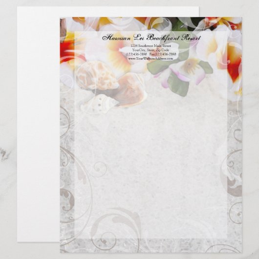 Plumeria Orchidee Lei / Sand Beach Letterhead Persoonlijk Briefhoofd (Voorkant / Achterkant)