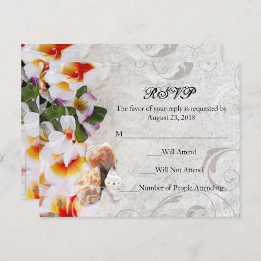 Plumeria Orchideeën Lei in het Zand RSVP Strandtro (Voorkant / Achterkant)