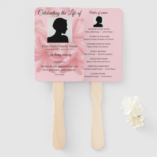Plumeria order of service handwaaier (Voorkant en achterkant)