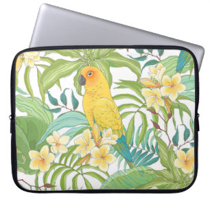 Plumeria, papegaai, bloemmotief. laptop sleeve