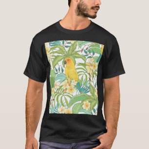 Plumeria, papegaai,  bloemmotief. t-shirt