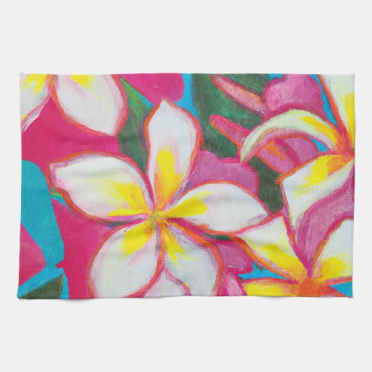 Plumeria party Hawaii art Theedoek (Horizontaal)