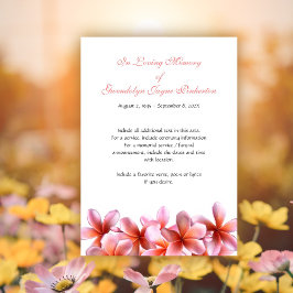 Plumeria Pink Floral Memorial Funeral Service Kaar Kaart