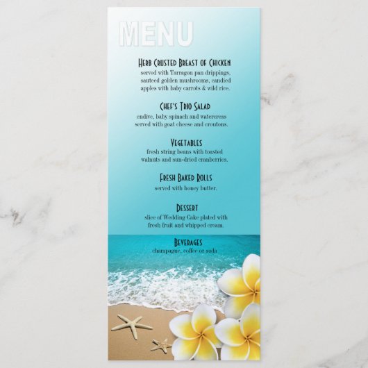 Plumeria Starfish Beach Diner Menu (Voorkant)