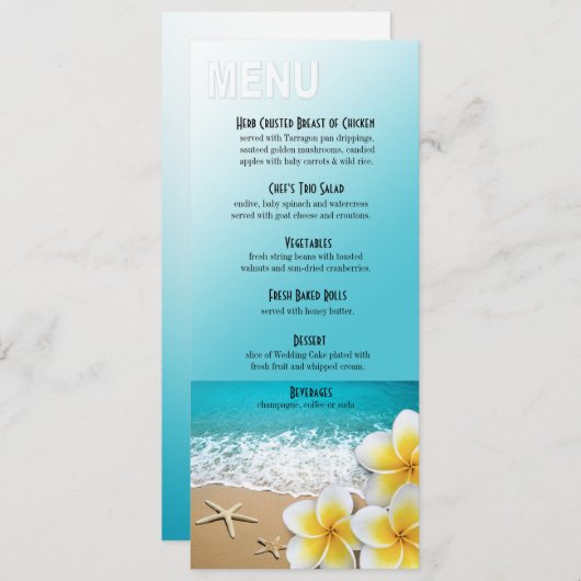 Plumeria Starfish Beach Diner Menu (Voorkant / Achterkant)