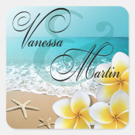 Plumeria Starfish Beach Tropical Hawaii Favor Vierkante Sticker