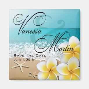 Plumeria Starfish Beach Tropical save the date Magneet