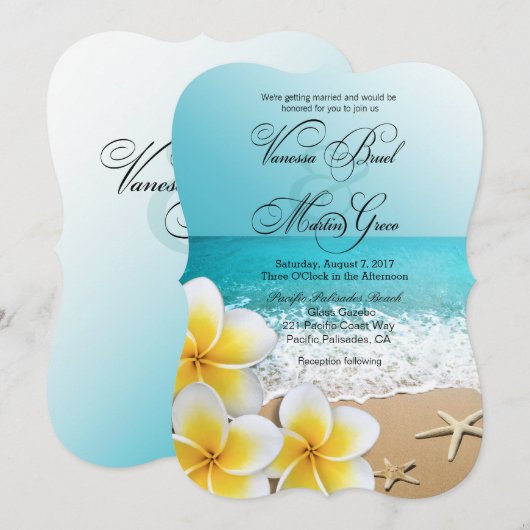 Plumeria Starfish Beach Tropische bruiloft Kaart (Voorkant / Achterkant)