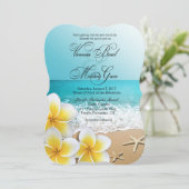 Plumeria Starfish Beach Tropische bruiloft Kaart (Staand voorkant)