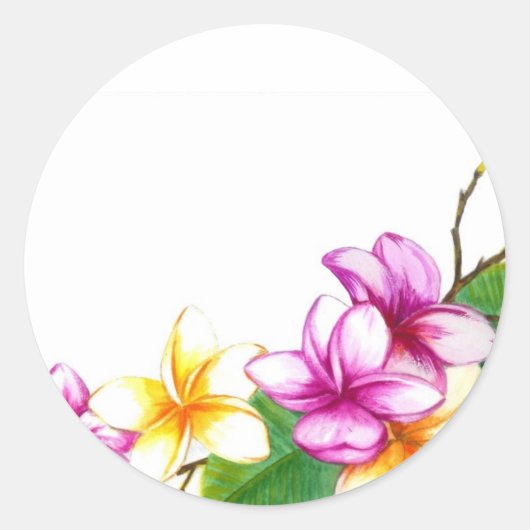 Plumeria sticker, Tropische themabloemen Ronde Sticker (Voorkant)