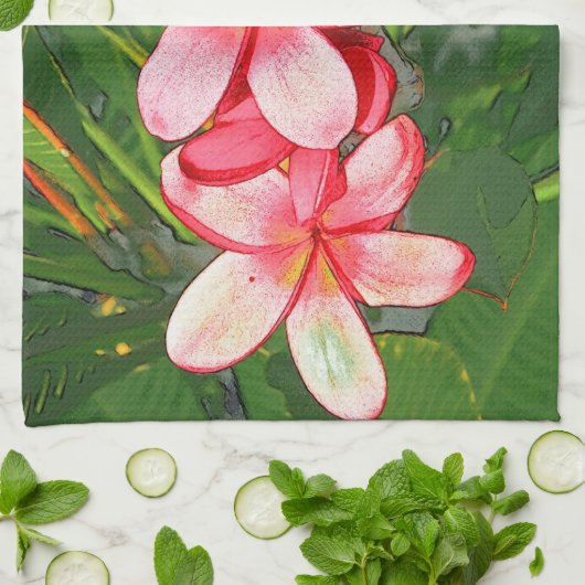 Plumeria Theedoek (Gevouwen)