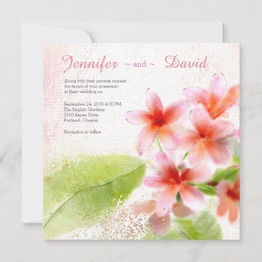 Plumeria Waterverf Custom Wedding Invitation Kaart (Voorkant)