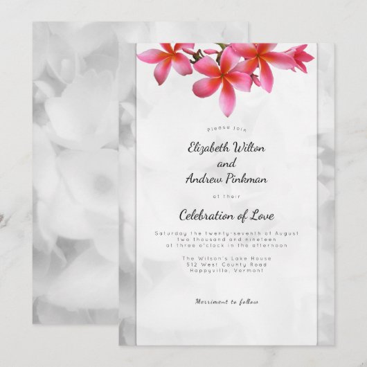 Plumeria Wedding Celebration of Love Invitation Kaart (Voorkant / Achterkant)