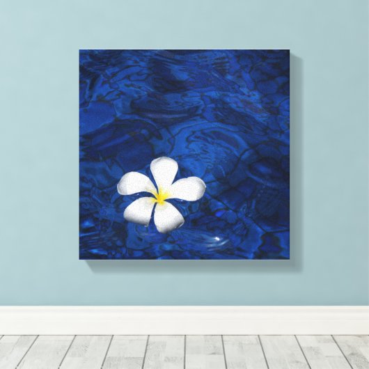 Plumeria witte bloem bloemenpatroon canvas afdruk (Insitu (Houten vloer))