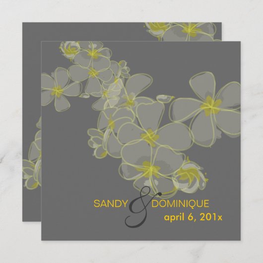 Plumerias diy kleuren, grijs geel zwart kaart (Voorkant / Achterkant)