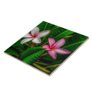 Plumerias in witte en roze keramische Tegel Tegeltje