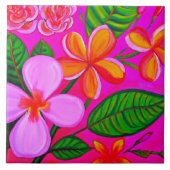 Plumerias op roze tegeltje (Voorkant)