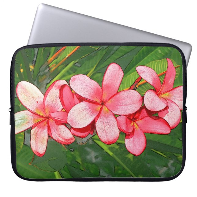 Plumerias roze laptop sleeve (Voorkant)