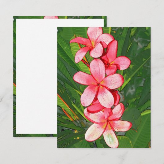 Plumerias roze notitiekaartje (Voorkant / Achterkant)