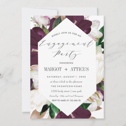PlumMagnolia Typography Wedding Engagement Party Kaart (Voorkant)