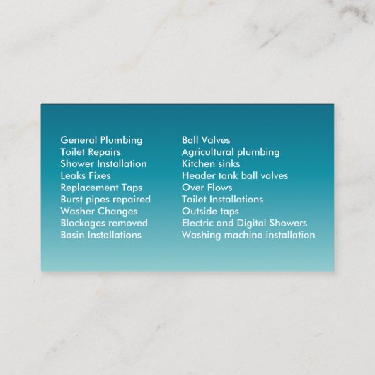 Plummer van de noodhulpdienst visitekaartje (Achterkant)