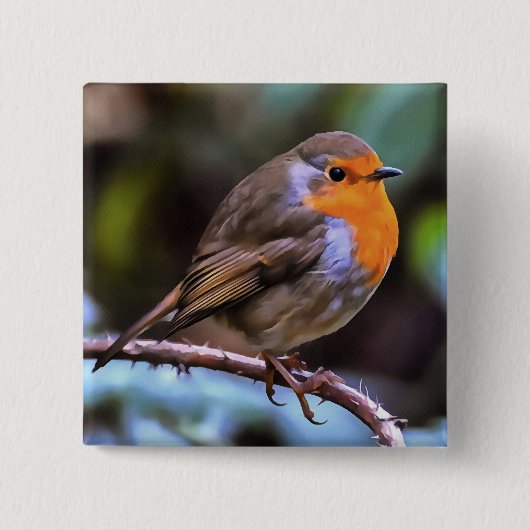 Plump Robin Perched on a Branch Wildlife Art Vierkante Button 5,1 Cm (Voorkant)
